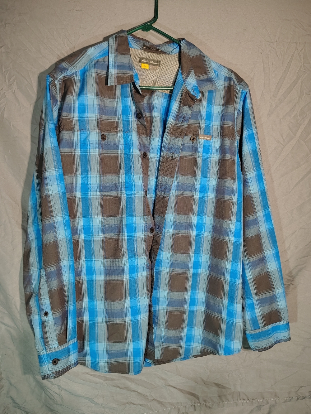 Eddie Bauer Blue & Gray Plaid Button-Up  Classic Fit Shirt